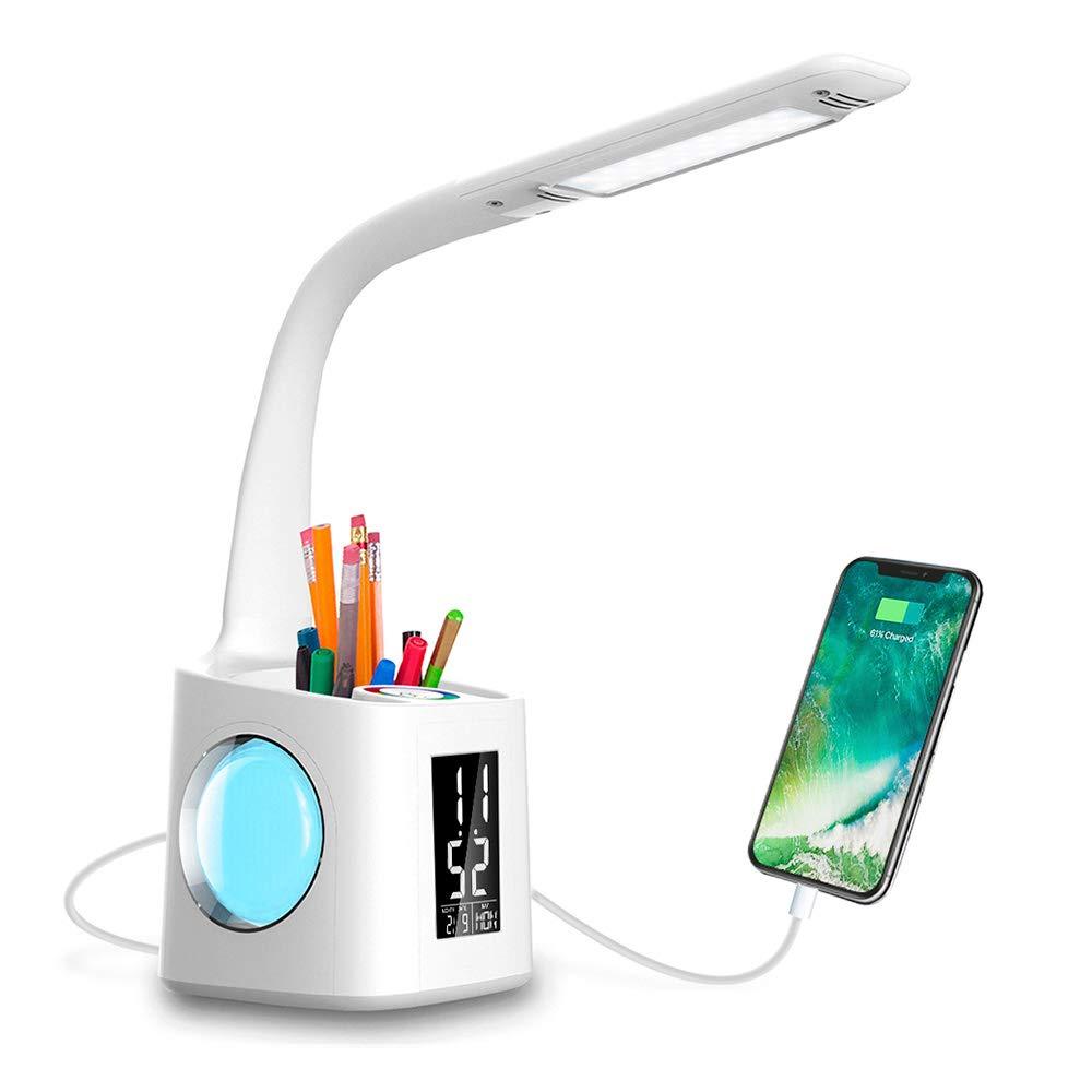 LED Desk Lamp with USB, Calendar & Pen Holder – Dimmable Night Light