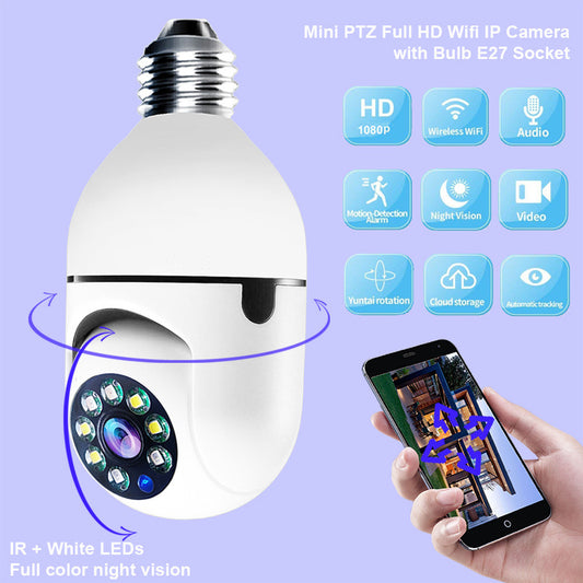 1080P WiFi Bulb Camera with 4X Zoom & 5G Alarm Monitor